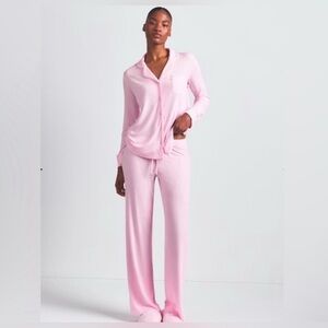 SKIMS Bloom Pink Long Sleeve Pajama Set Button-Up Top & Pants